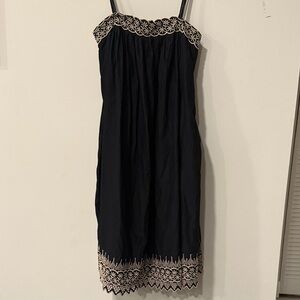 Banana Republic Black Midi Dress with Cream Detailing